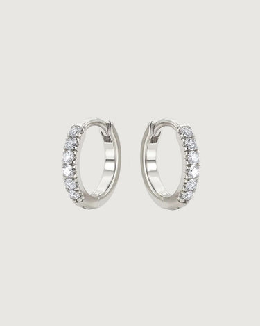 Crystal Huggie Hoop Earrings – 10mm Platinum Silver